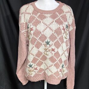Vintage Hand Knitted Shenanigans Sweater with Floral Detail